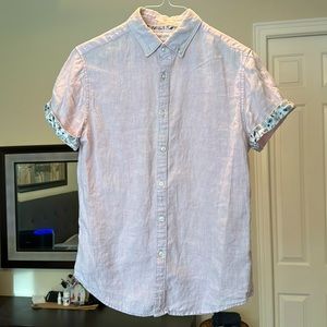 Denim & Flower Short Sleeve Button-Down linen Shirt.